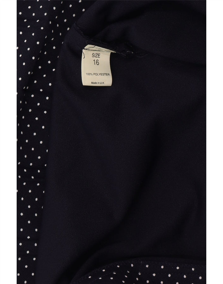 VINTAGE Robe A-Line Femme UK 16 Grand Bleu Marine Tacheté Polyester