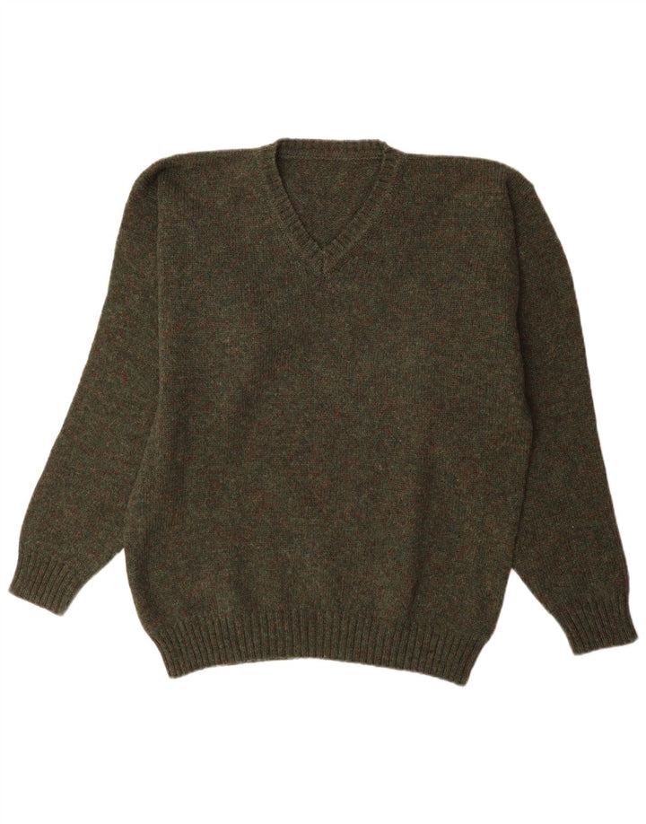 vintage Homme Col V Pull Pull XL Kaki