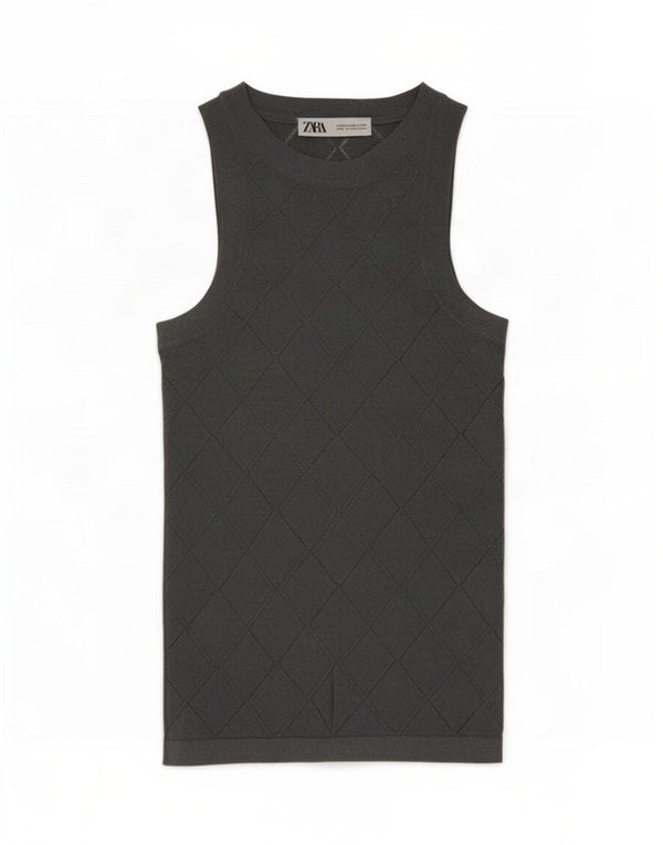 Zara Femme Débardeur UK 6 XS Gris Géométrique Viscose