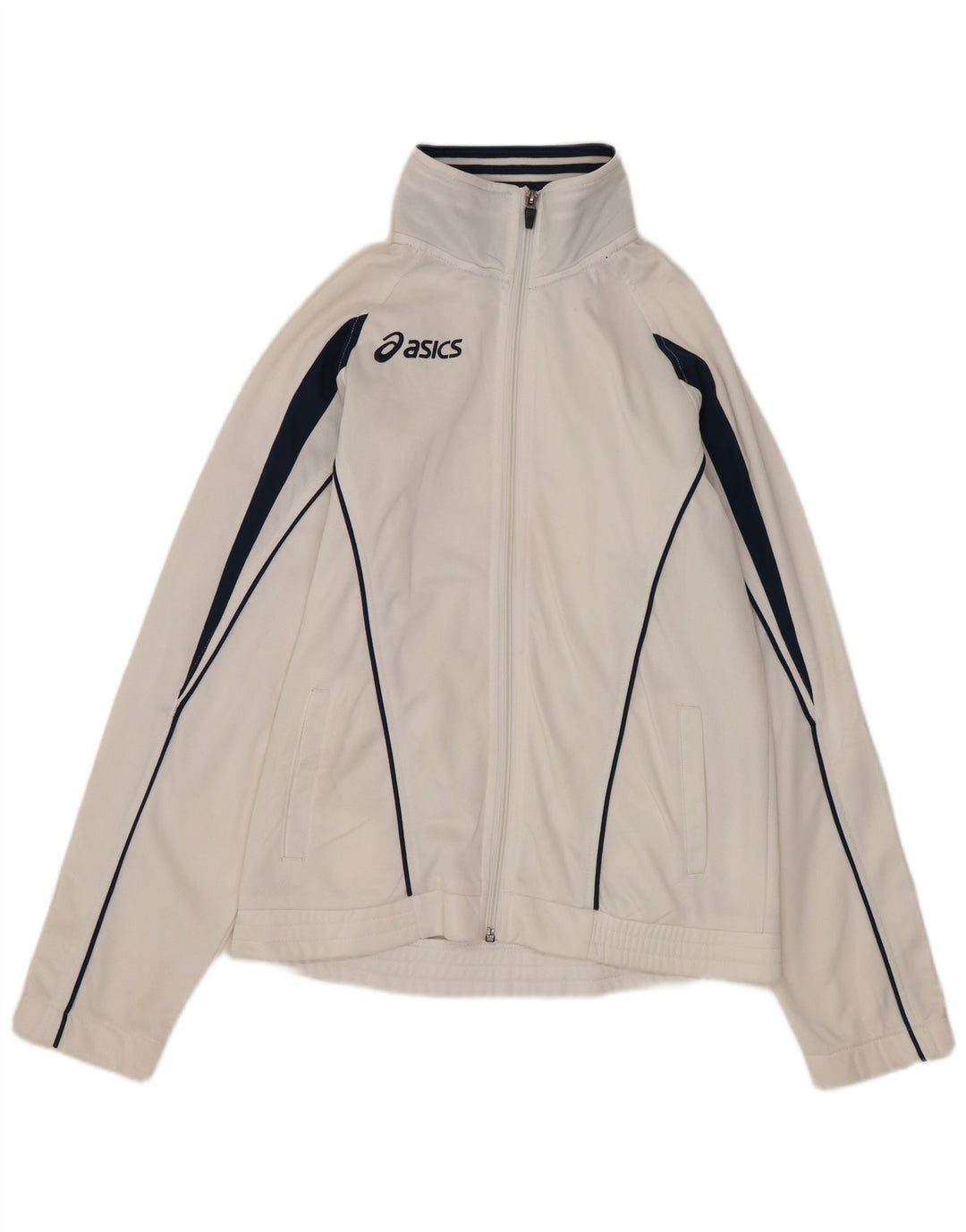 Asics Veste de survêtement pour femme UK 10 Small Blanc Colorblock Polyester