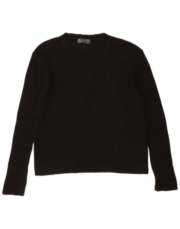 Zara Pull col V pour homme en acrylique noir Large