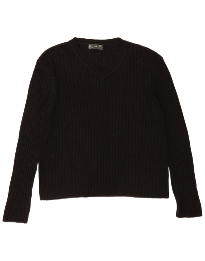 Zara Pull col V pour homme en acrylique noir Large