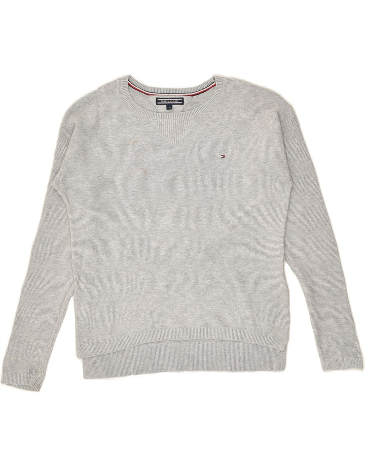 TOMMY HILFIGER Girls Crew Neck Jumper Sweater 9-10 Years Grey Cotton | Vintage Tommy Hilfiger | Thrift | Second-Hand Tommy Hilfiger | Used Clothing | Messina Hembry 