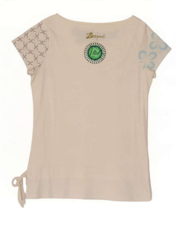 Desigual T-shirt graphique pour femme UK 20 2XL Blanc Floral Papillon