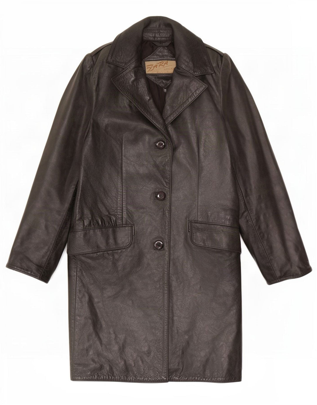 manteau en cuir femme vintage UK 12 Noir Moyen