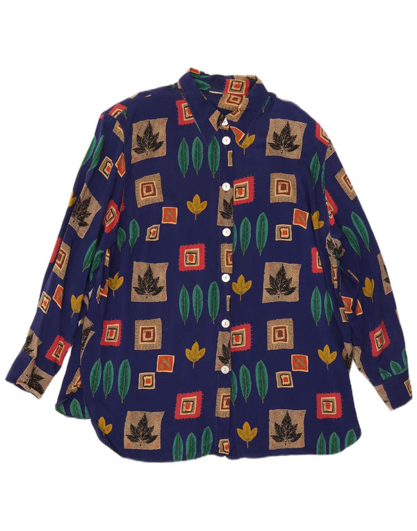 Chemise surdimensionnée femme vintage UK 18 XL Blue Patchwork Cupro