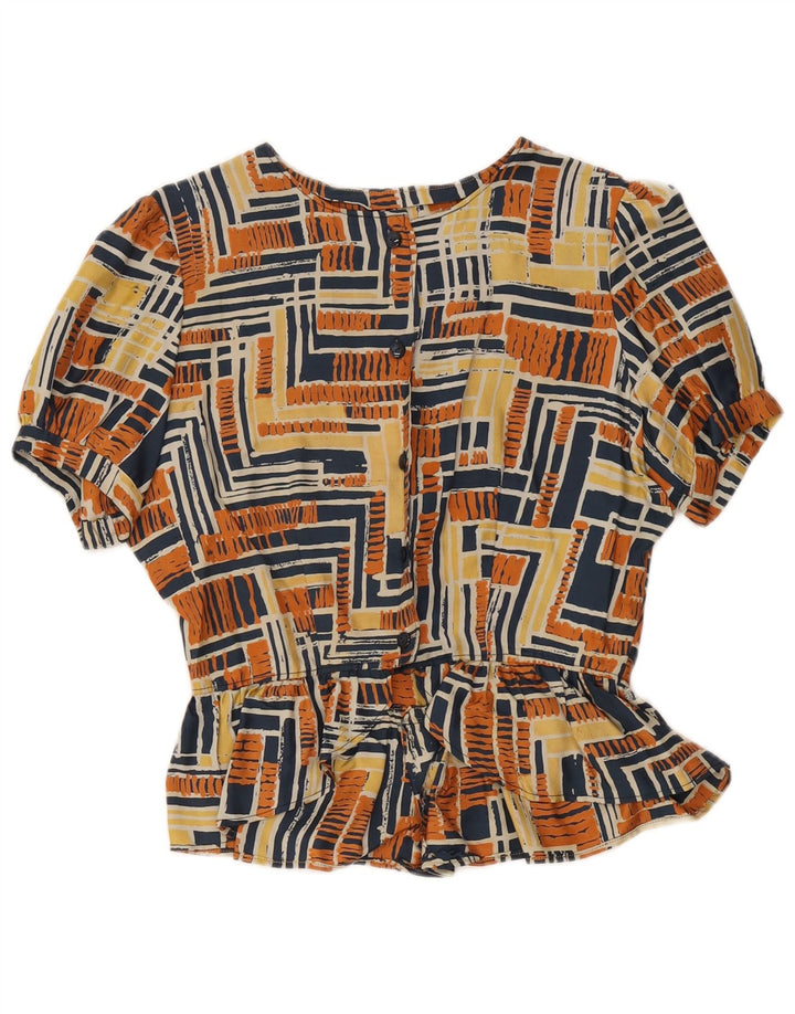 vintage Femme Chemise Blouse UK 12 Moyen Multicolore Géométrique