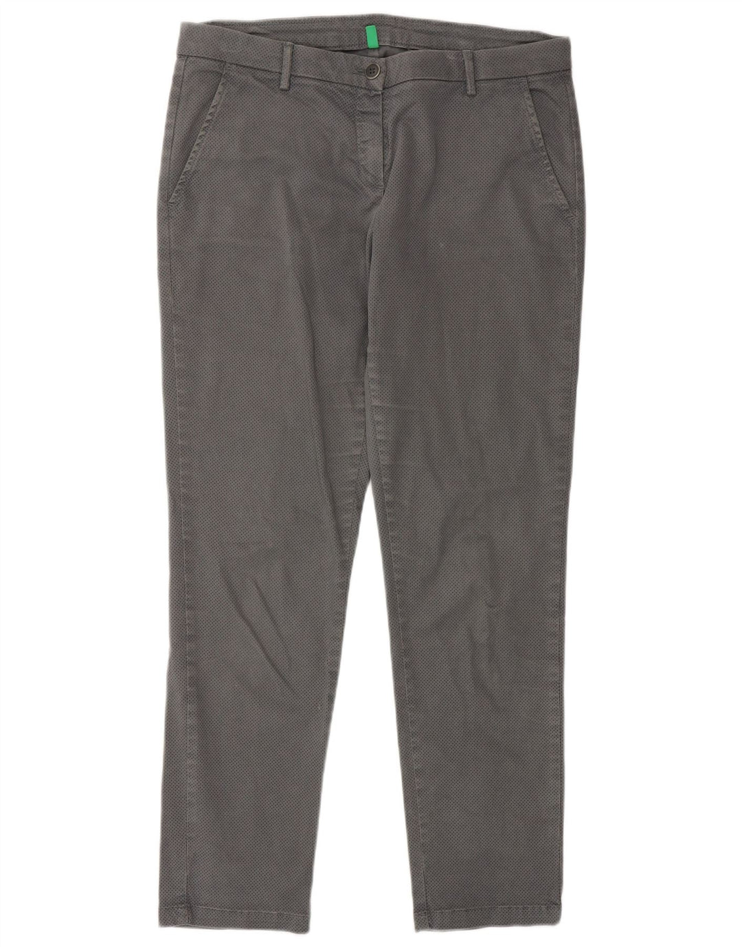BENETTON Pantalon Chino Slim Femme UK 12 Moyen W32 L28 Gris Taché