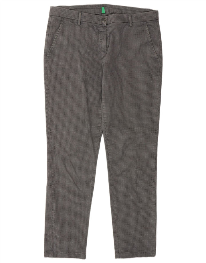 BENETTON Pantalon Chino Slim Femme UK 12 Moyen W32 L28 Gris Taché