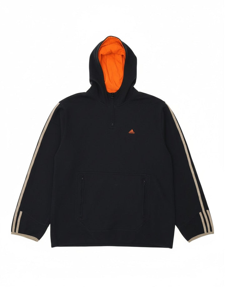 ADIDAS Mens Zip Neck Hoodie Jumper Small Navy Blue Polyester
