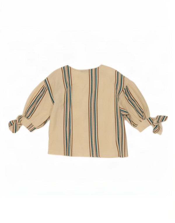 Zara Womens Crop Blouse Top UK 10 Petit coton rayé blanc