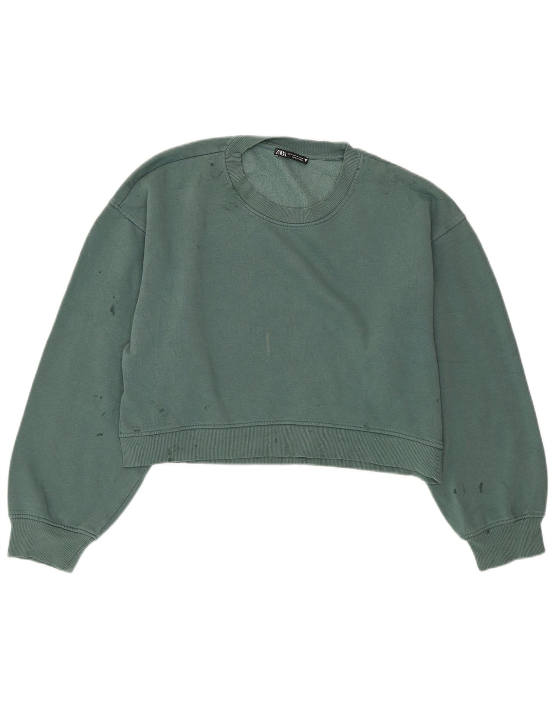 ZARA Femme Crop Sweatshirt Jumper UK 14 Vert Moyen