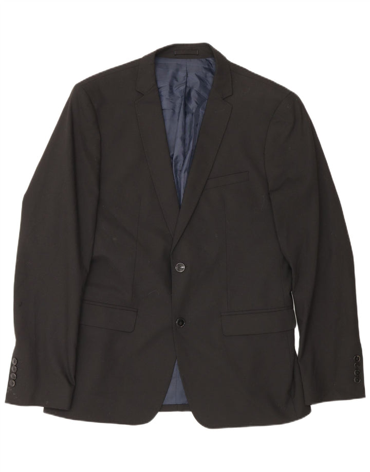 Zara Veste Blazer 2 Boutons Homme EU 50 Polyester Noir Moyen