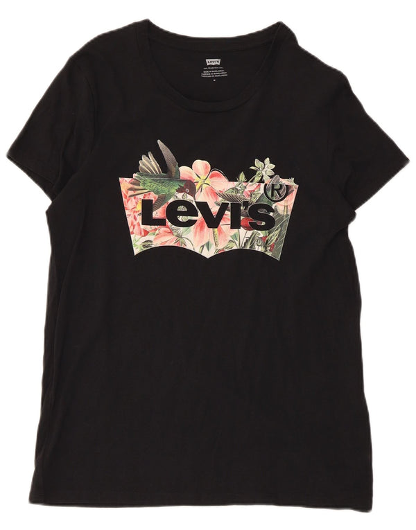 Levi's T-Shirt Graphique Femme UK 12 Coton Floral Noir Moyen