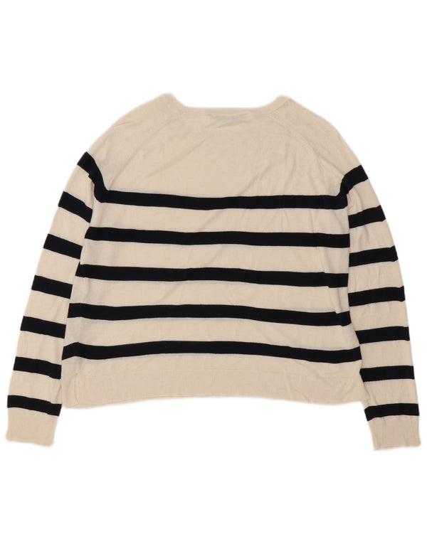 Zara Pull surdimensionné à col bateau pour femme UK 10 Petit rayé blanc