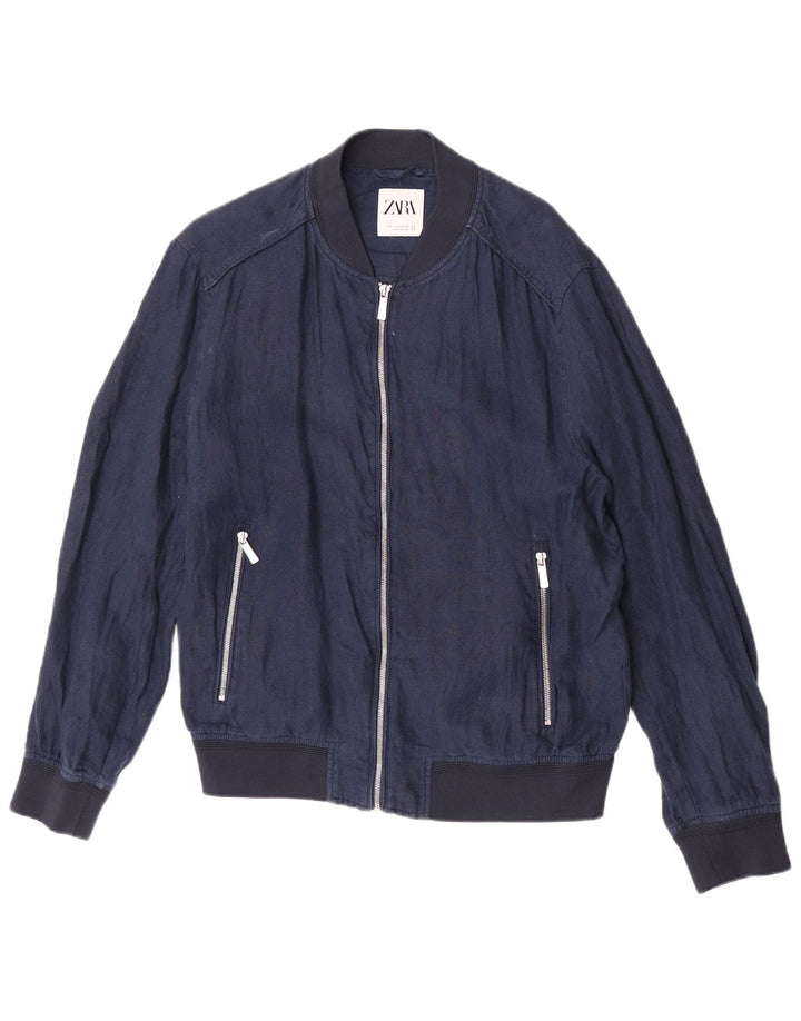 Zara Mens Bomber Jacket UK 40 Large Bleu Marine Lin