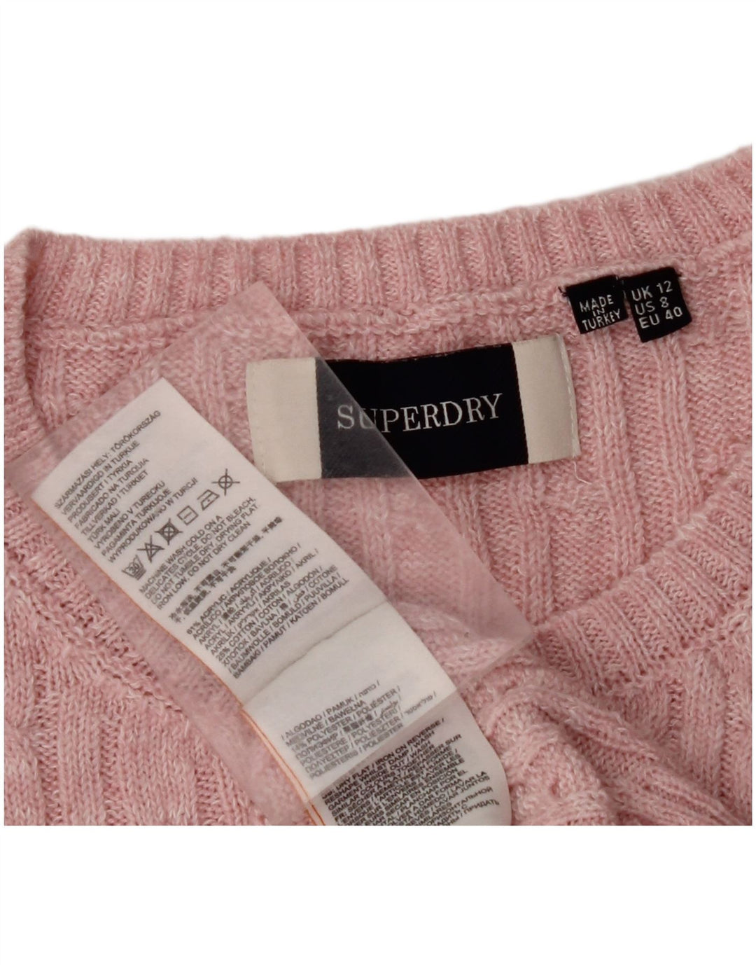 SUPERDRY Pull ras du cou pour femme UK 12 Acrylique rose moyen