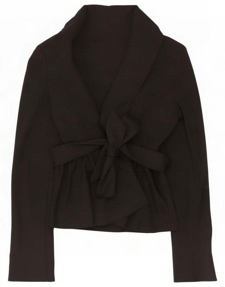 Zara Womens Wrap Blazer Jacket UK 14 Large Black Cotton