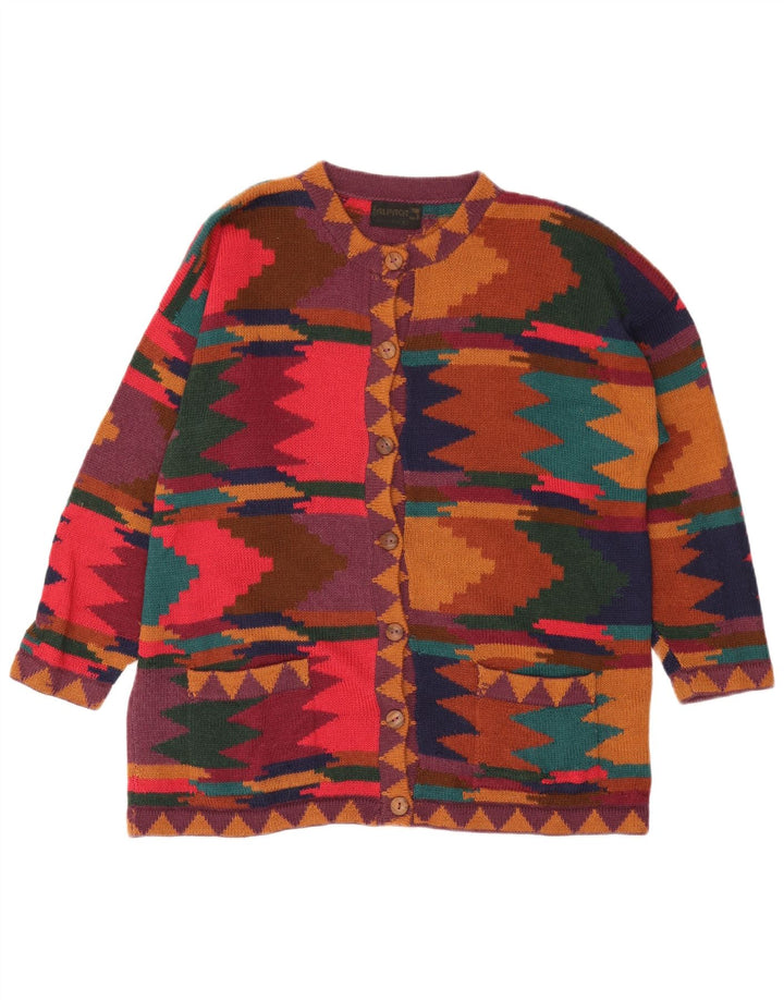 vintage Womens Cardigan Sweater UK 14 Moyen Multicolore Géométrique