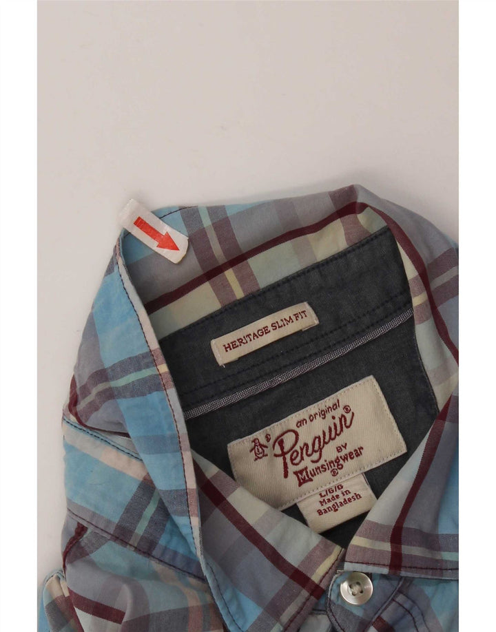 Penguin Chemise Slim Fit Heritage Homme Bleu à Carreaux en Coton
