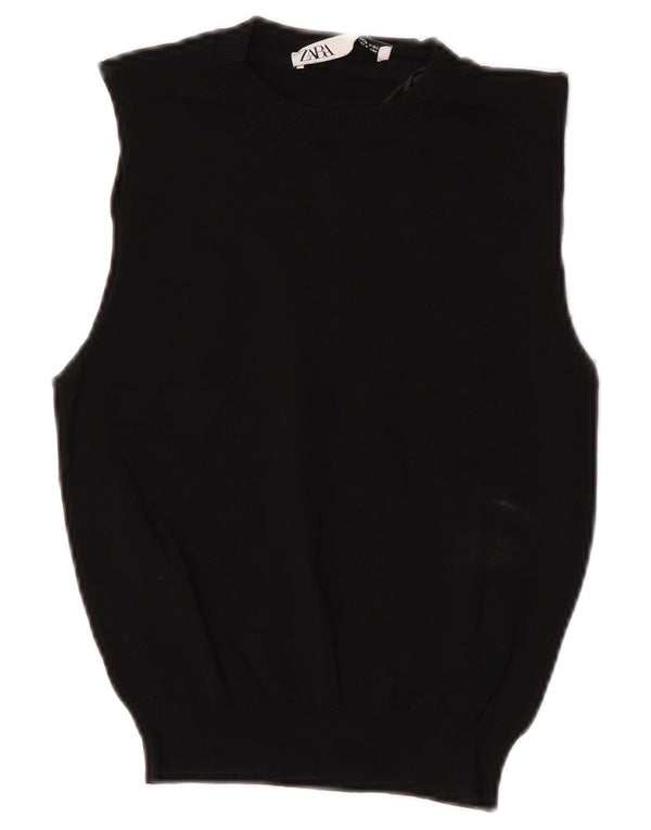 Zara Womens Crop Vest Débardeur UK 8 Petit Noir Polyester