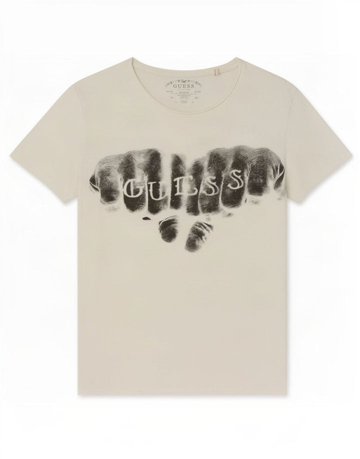 Guess T-Shirt Graphique Homme Blanc Moyen