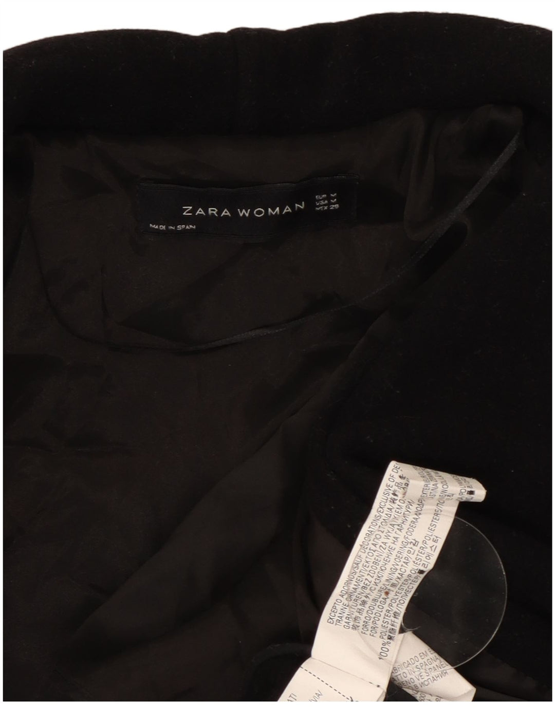 Zara Womens Open Overcoat UK 14 Medium Noir Polyester