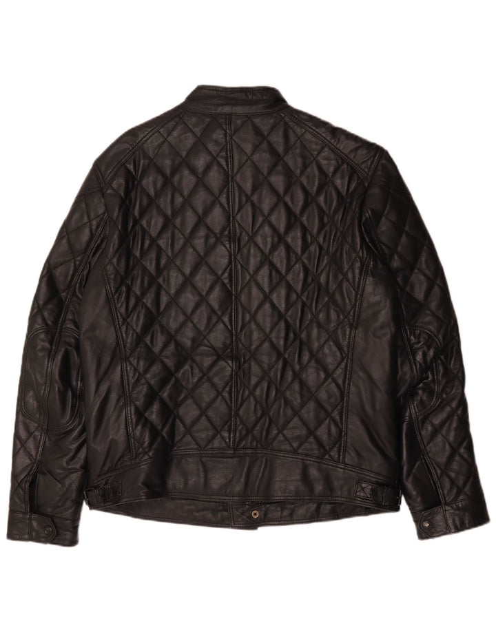 veste en cuir matelassé homme vintage IT 50 Grand cuir noir