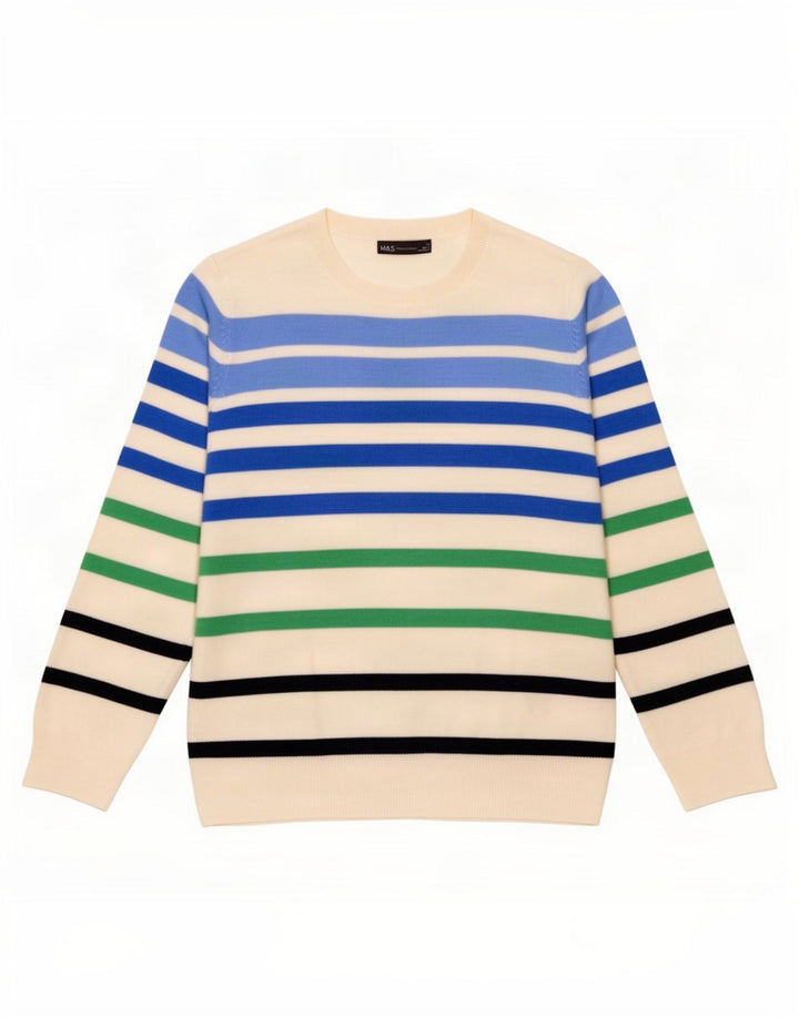 Marks & Spencer Pull ras du cou pour femme UK 12 Medium Blanc rayé