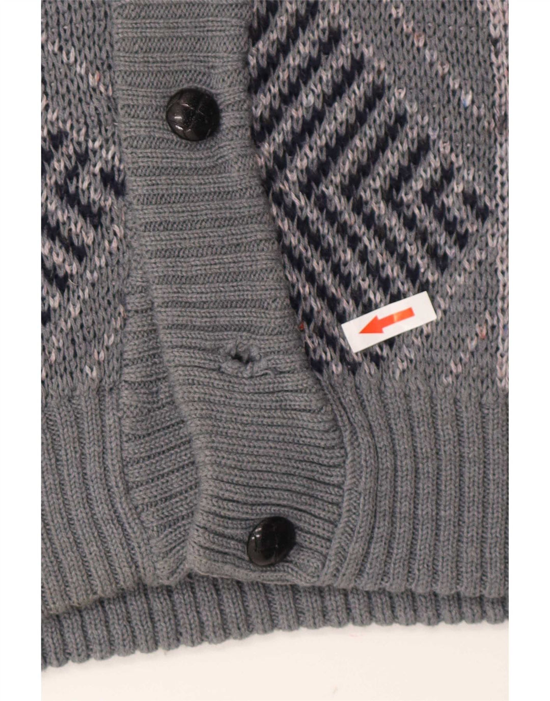 vintage Mens Cardigan Pull Grand Bleu Géométrique