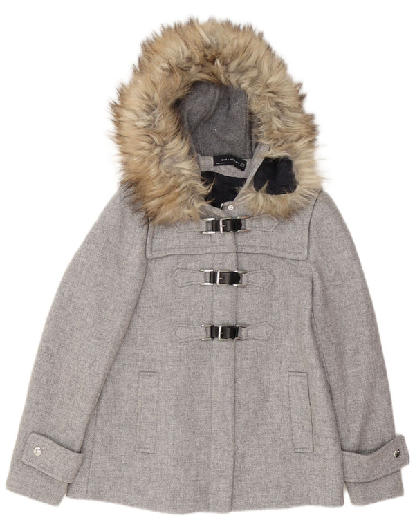 Zara Veste de sport surdimensionnée à capuche pour femme UK 6 XS Gris Laine