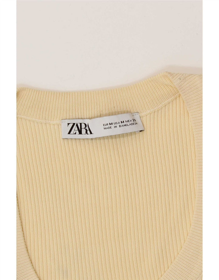 Zara Femme Crop Top Manches Longues UK 12 Jaune Moyen