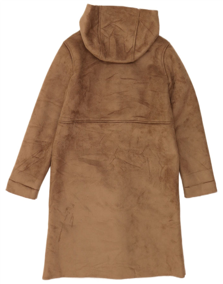 vintage Femmes Sherpa Capuche Pardessus Taille 38 Brun Moyen