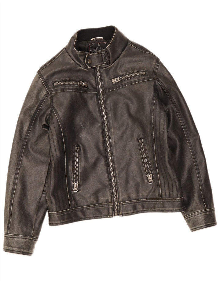 Dognose Veste en cuir bomber pour garçon 10-11 ans Noir