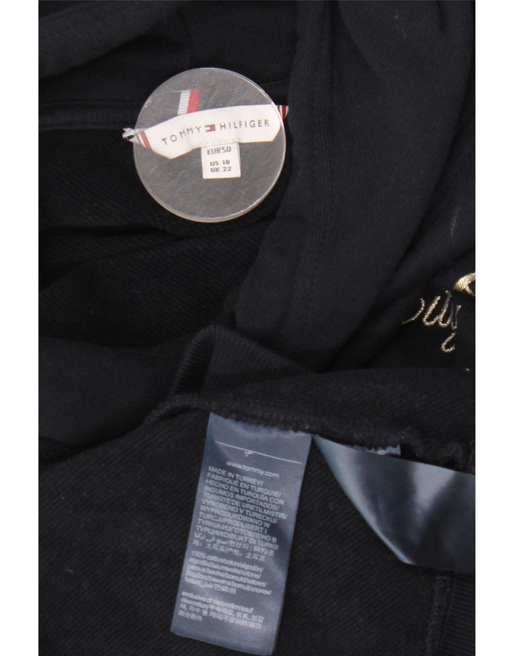 TOMMY HILFIGER Pull à capuche graphique pour femme UK 22 3XL Bleu marine Coton