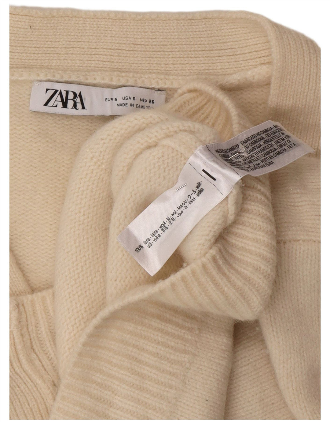 Zara Womens Crop Oversize Cardigan Pull UK 10 Petite laine beige