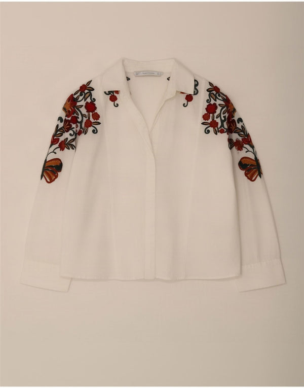 Zara Womens Trafaluc 3/4 Sleeve Shirt Blouse UK 10 Small White Floral