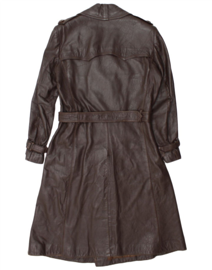 Manteau en cuir double boutonnage vintage pour femme IT 52 2XL Marron