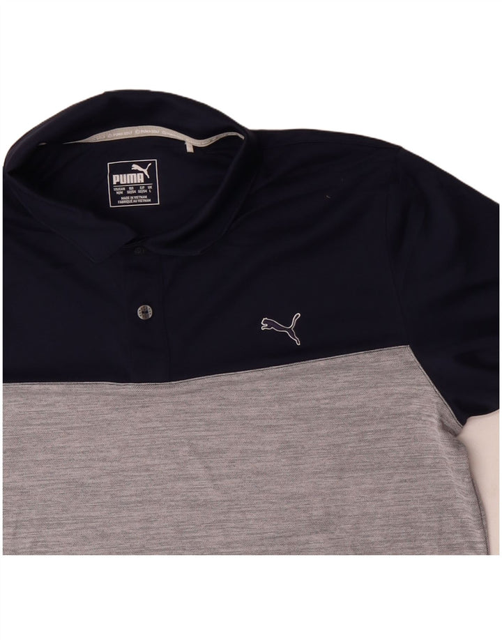 PUMA Polo Homme Large Bleu Marine Colorblock Polyester
