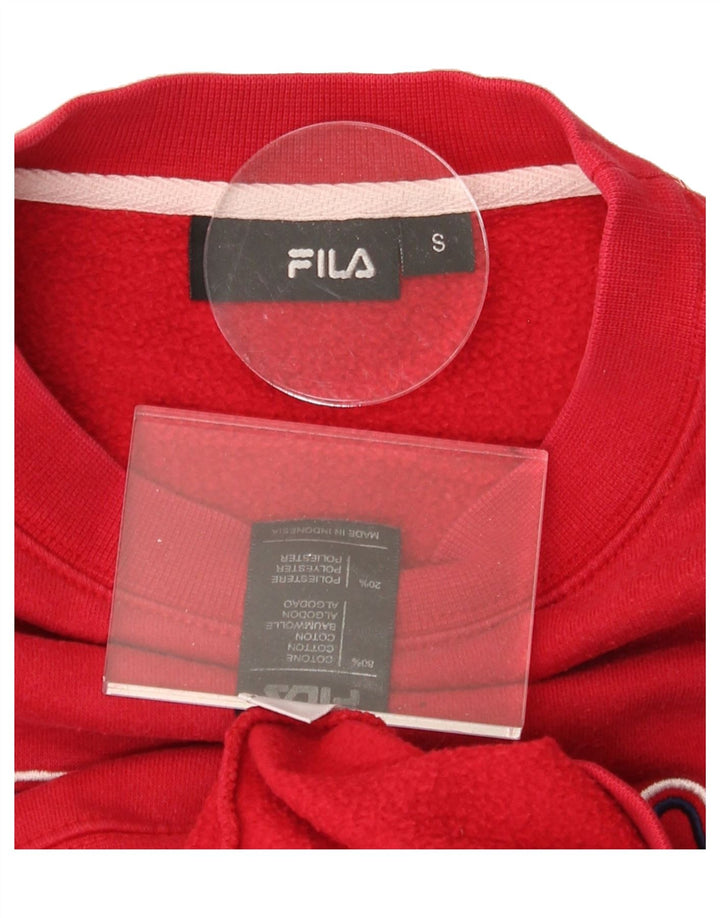 FILA Mens Graphic Sweatshirt Jumper Small Red Cotton Vintage Fila and Second-Hand Fila from Messina Hembry 