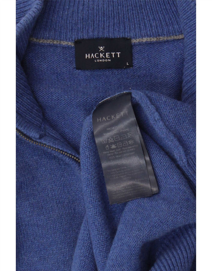 Hackett Pull à col zippé pour homme en laine bleue Large