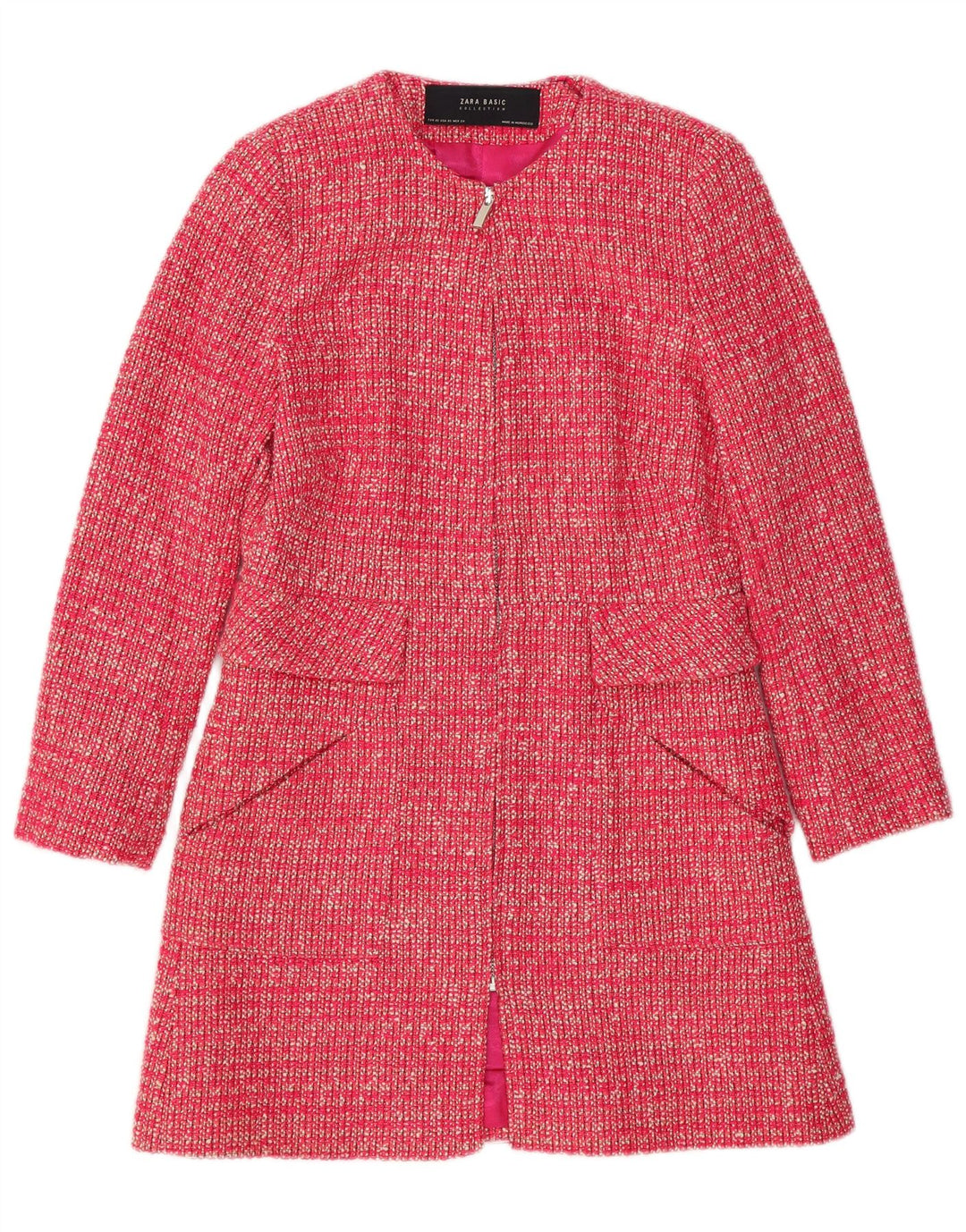 ZARA Womens Overcoat UK 6 XS Pink Flecked Acetate