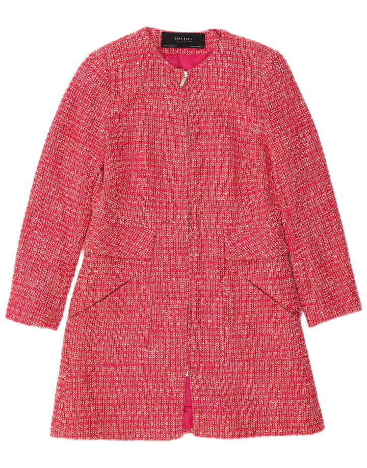 ZARA Womens Overcoat UK 6 XS Pink Flecked Acetate