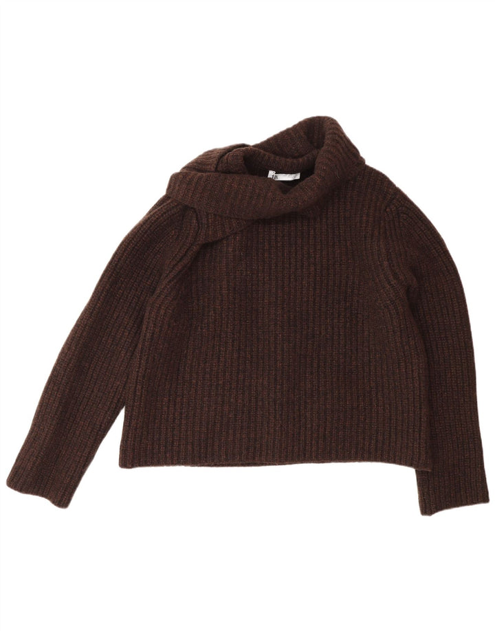 Zara Pull surdimensionné à col roulé pour femme UK 10 Petite laine marron