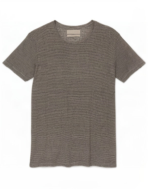 Zara Homme T-Shirt Top Petit Lin Rayé Blanc