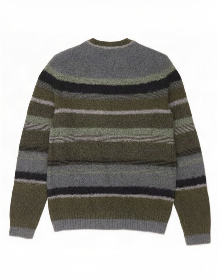 Marks & Spencer Pull Col Ras du Cou Homme Rayé Kaki Moyen