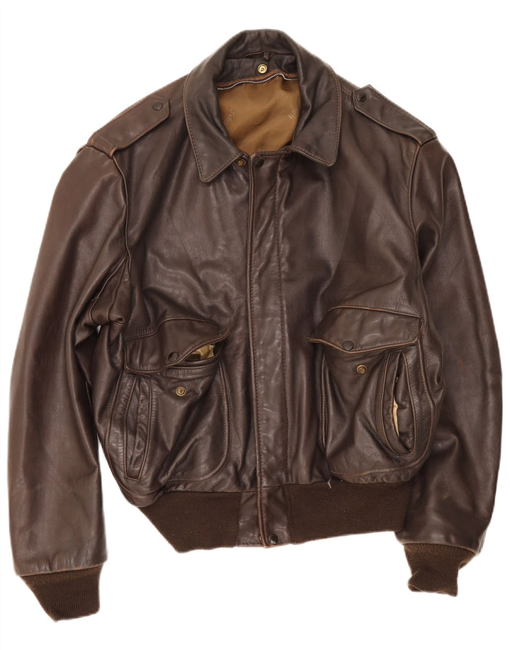 veste bombardier en cuir militaire vintage pour hommes UK 38 Brun moyen