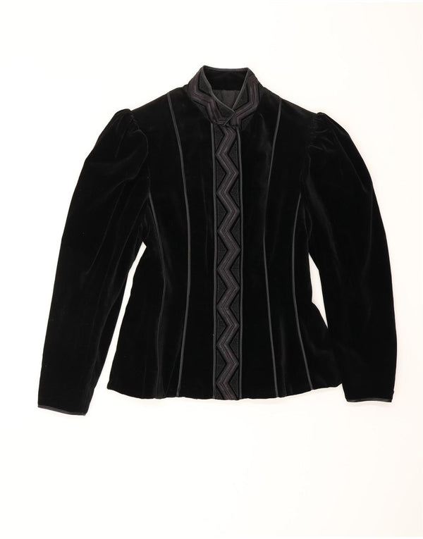 VINTAGE Veste Blazer Velours Femme EU 38 Moyen Noir Rayé