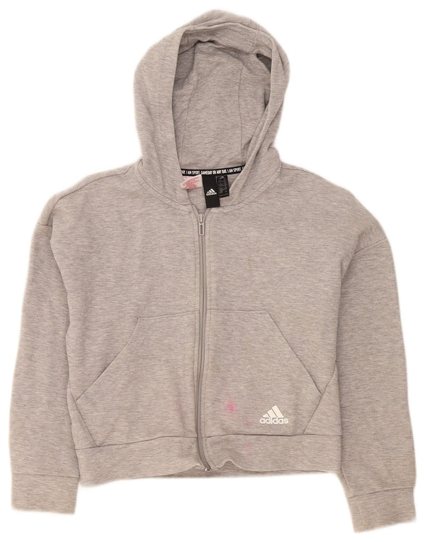 Adidas Sweat à capuche court zippé pour fille 11-12 ans Gris chiné en coton