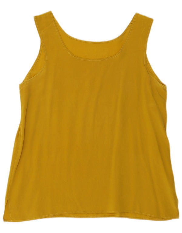 vintage Femme Blouse Sans Manches Top UK 8 Petite Soie Jaune